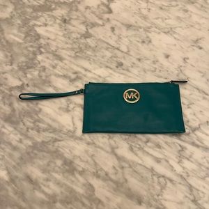 Michael Kors teal clutch/wristlet